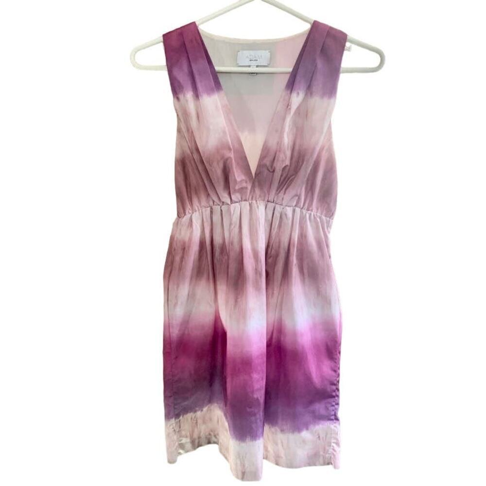 Adam Lippes Ombre Pink/Purple/Mauve Empire Waist Dip Dye Mini Dress Size 2